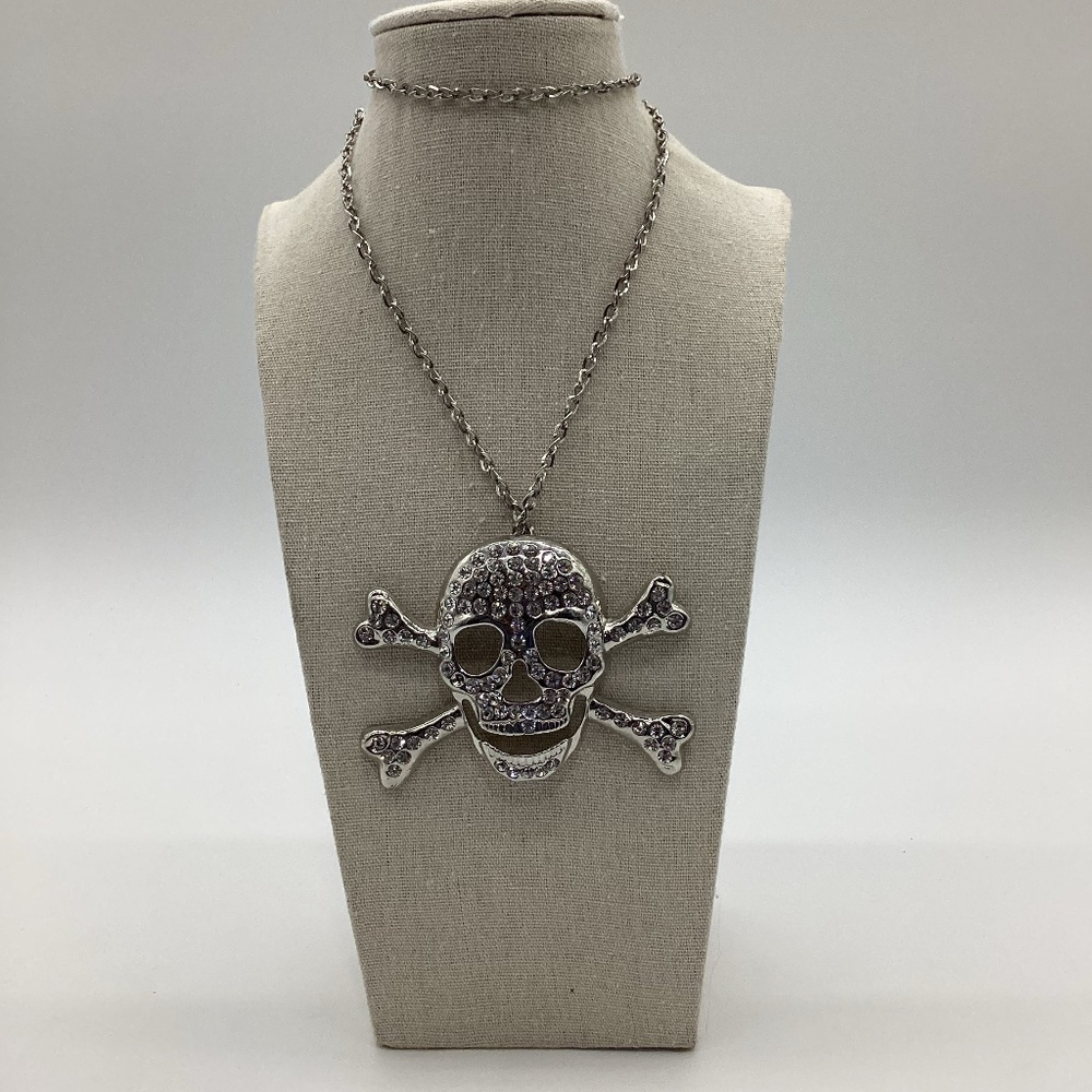 Oversized Halloween Skull n Bones Diamond Necklace EUC